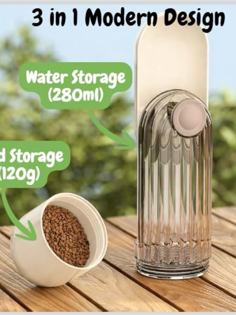Portable Cream Dog Water Bottle with Built-In Bowl - Picture 5 of 6